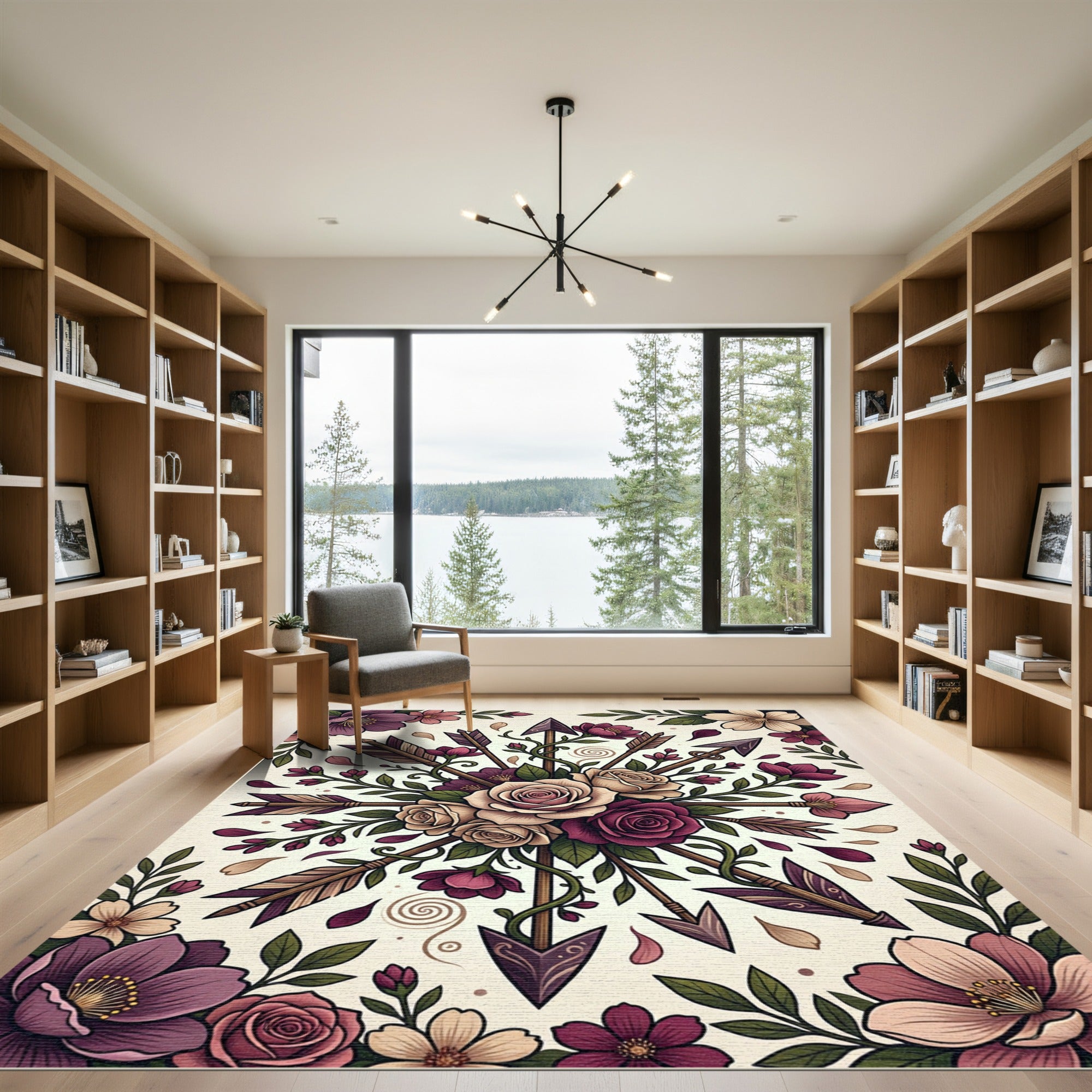 Elegant Floral Arrow Compass Medallion Rug