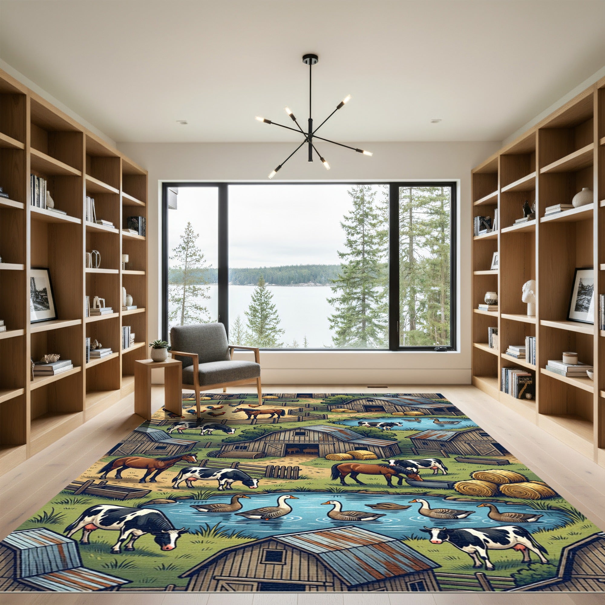 Charming Country Farm Life Scene Rug