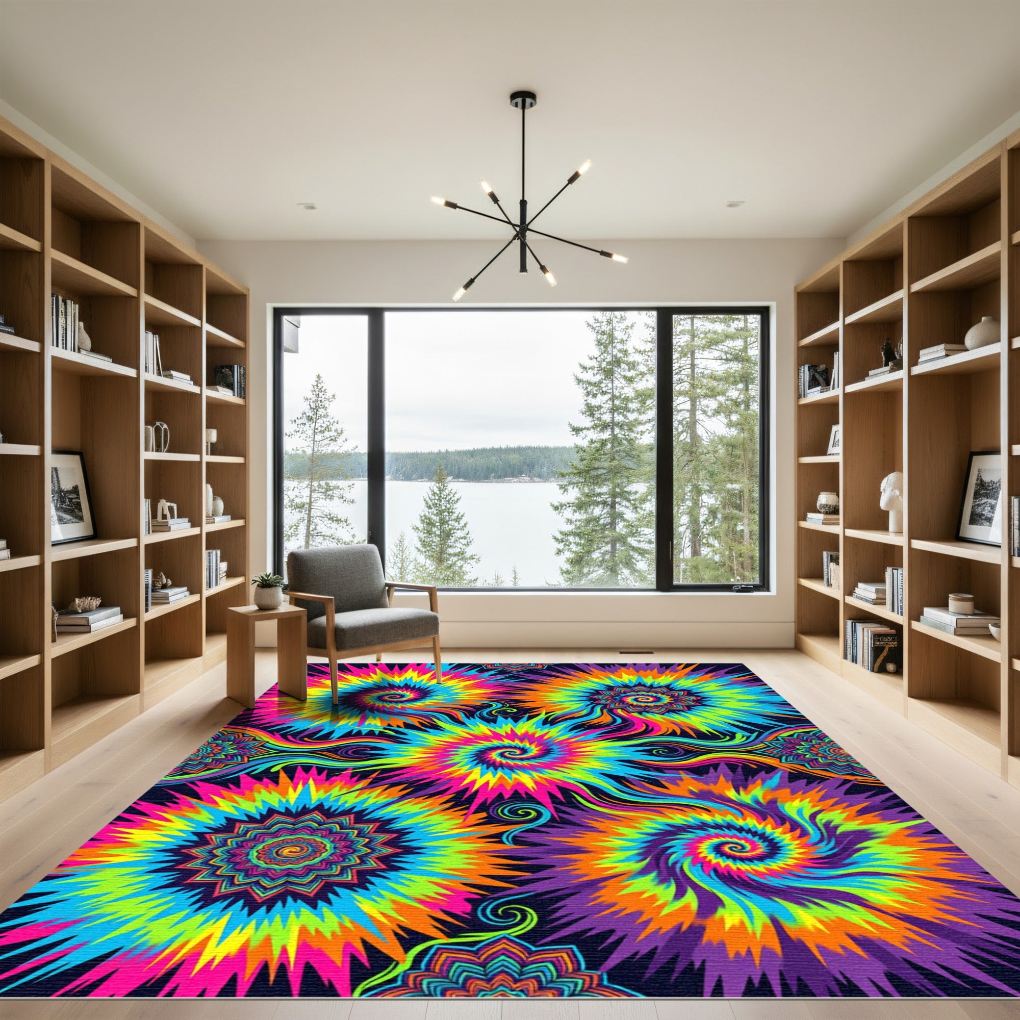 Vibrant Psychedelic Neon Swirl Kaleidoscope Rug