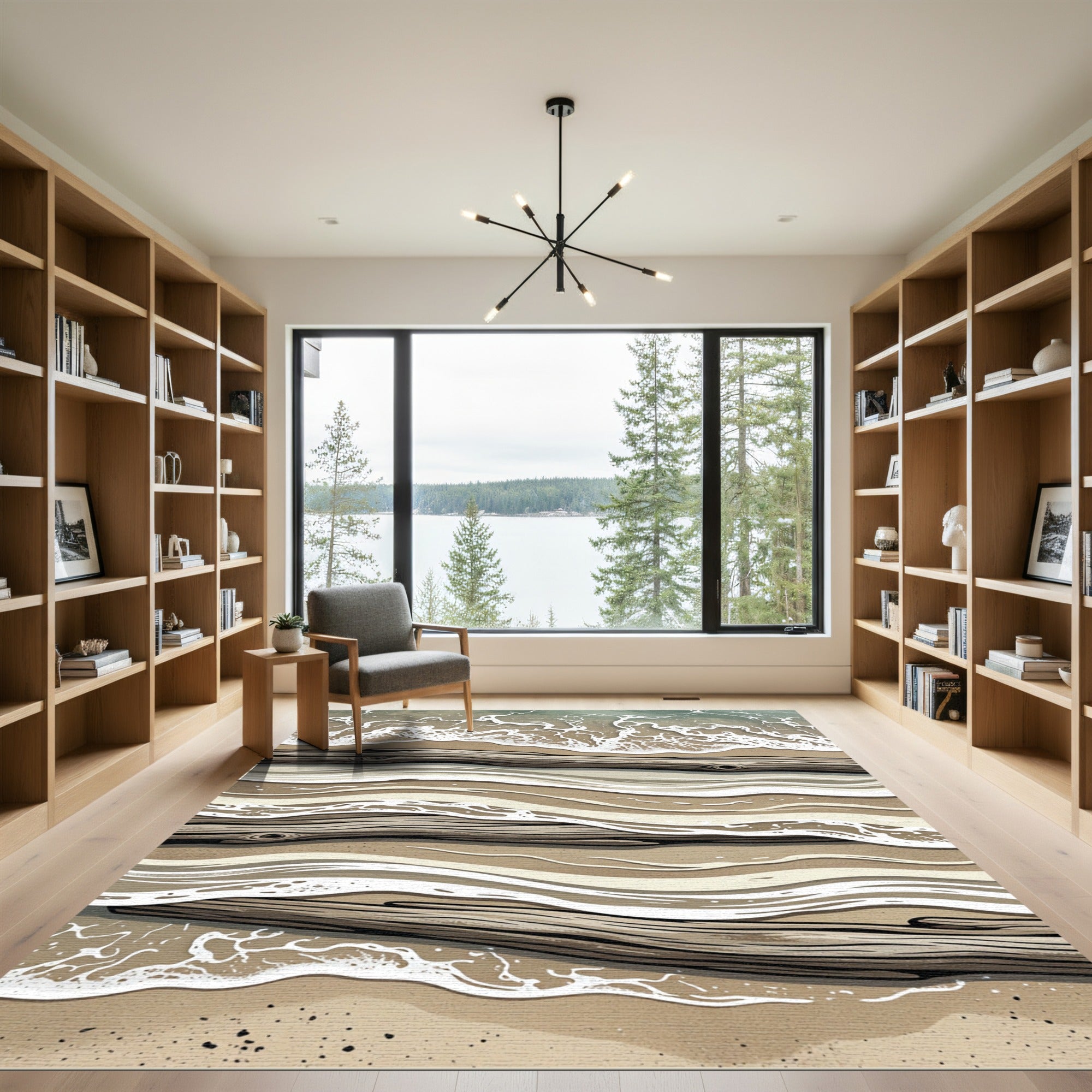 Abstract Driftwood Shoreline Coastal Waves Rug