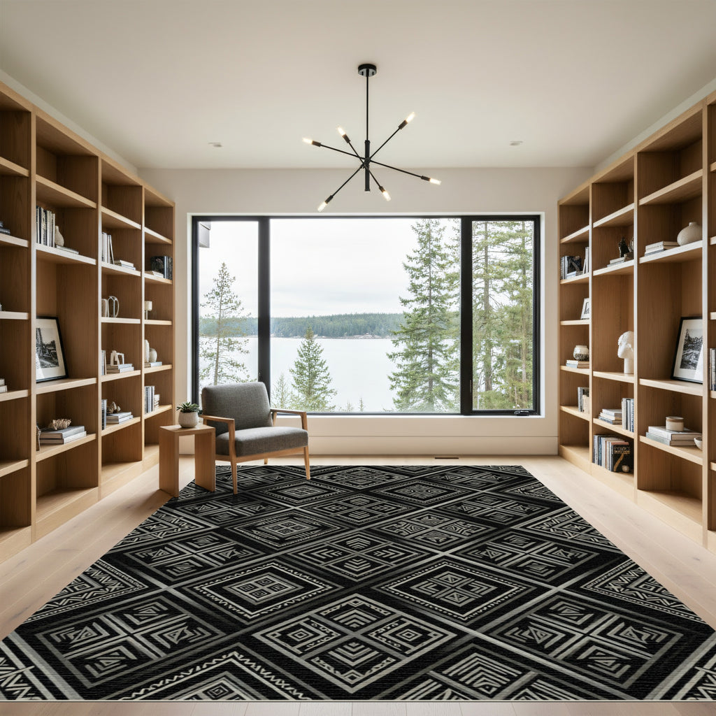 Monochrome Geometric Diamond Tribal Rug