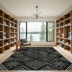 Monochrome Geometric Diamond Tribal Rug