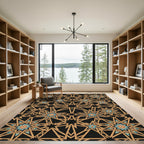 Golden Geometric Interlocking Star Constellation Rug