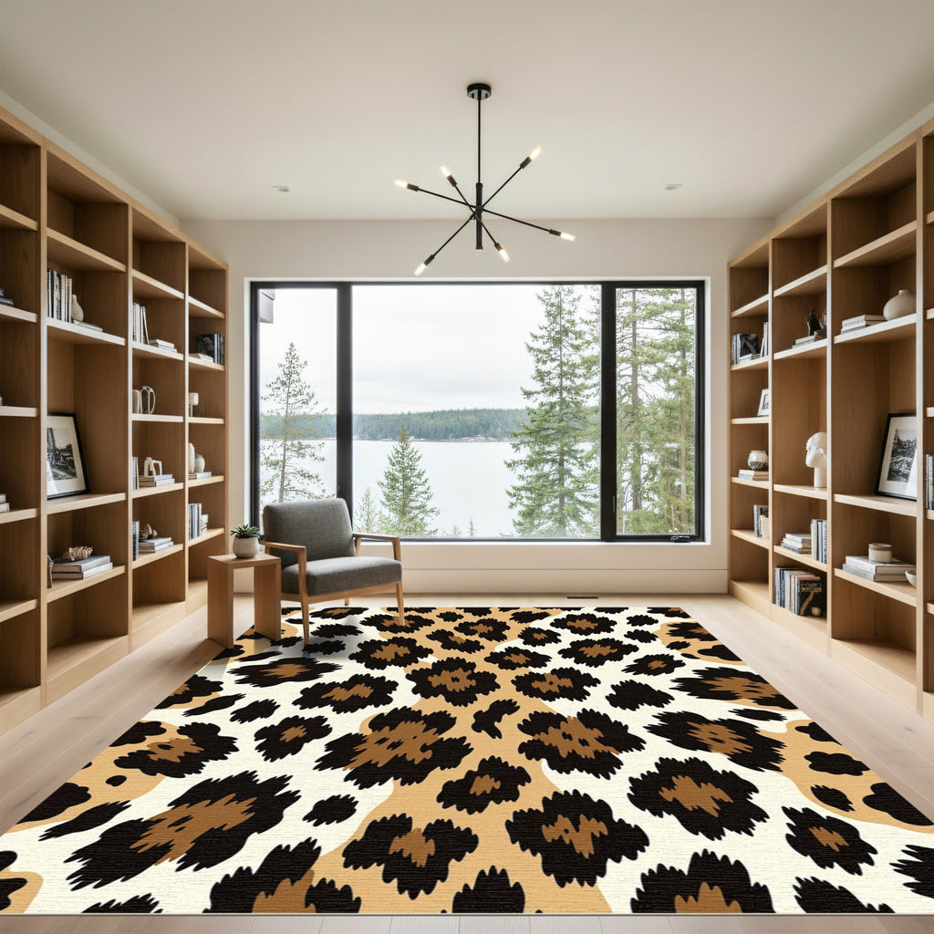Bold Beige and Black Leopard Spot Rug