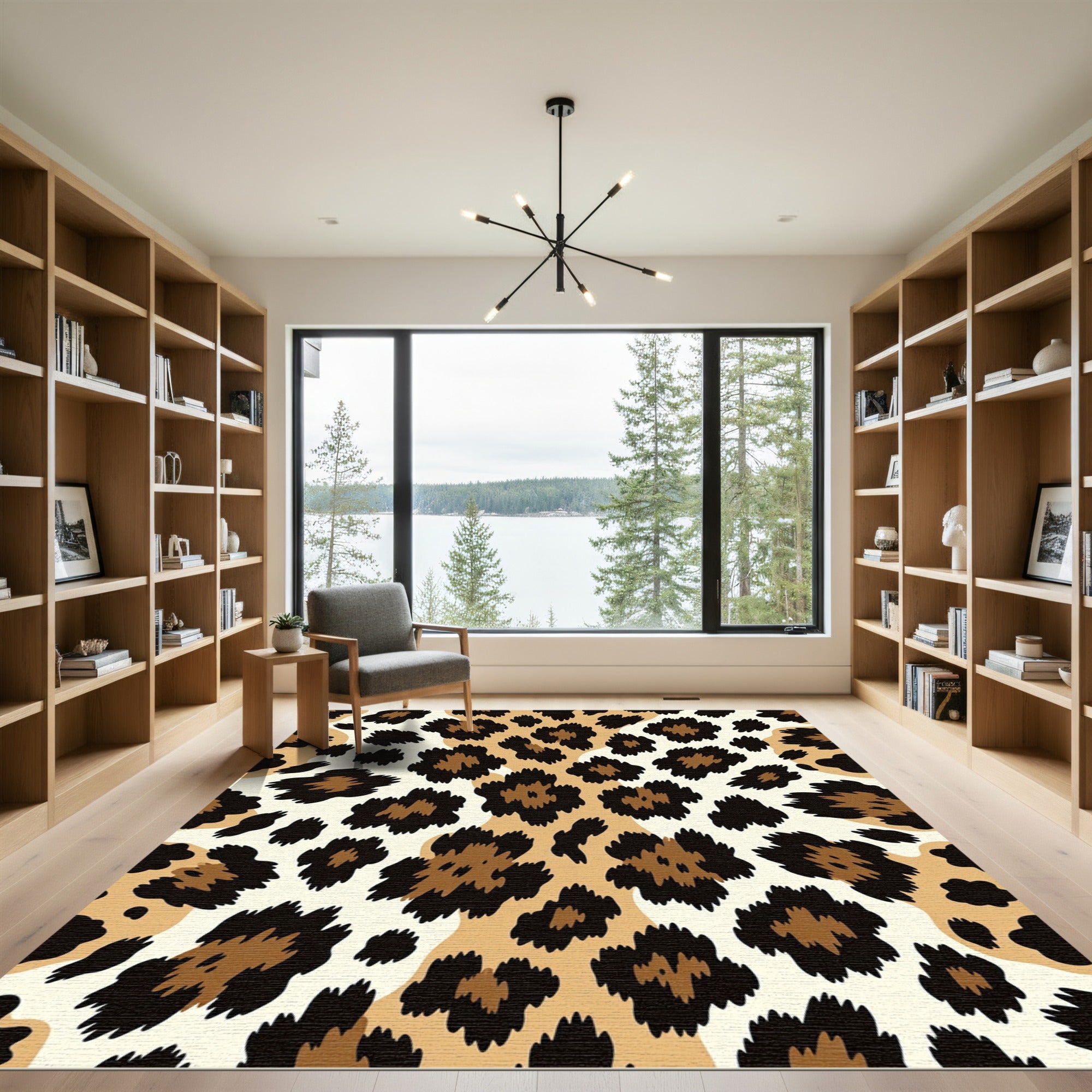 Bold Beige and Black Leopard Spot Rug