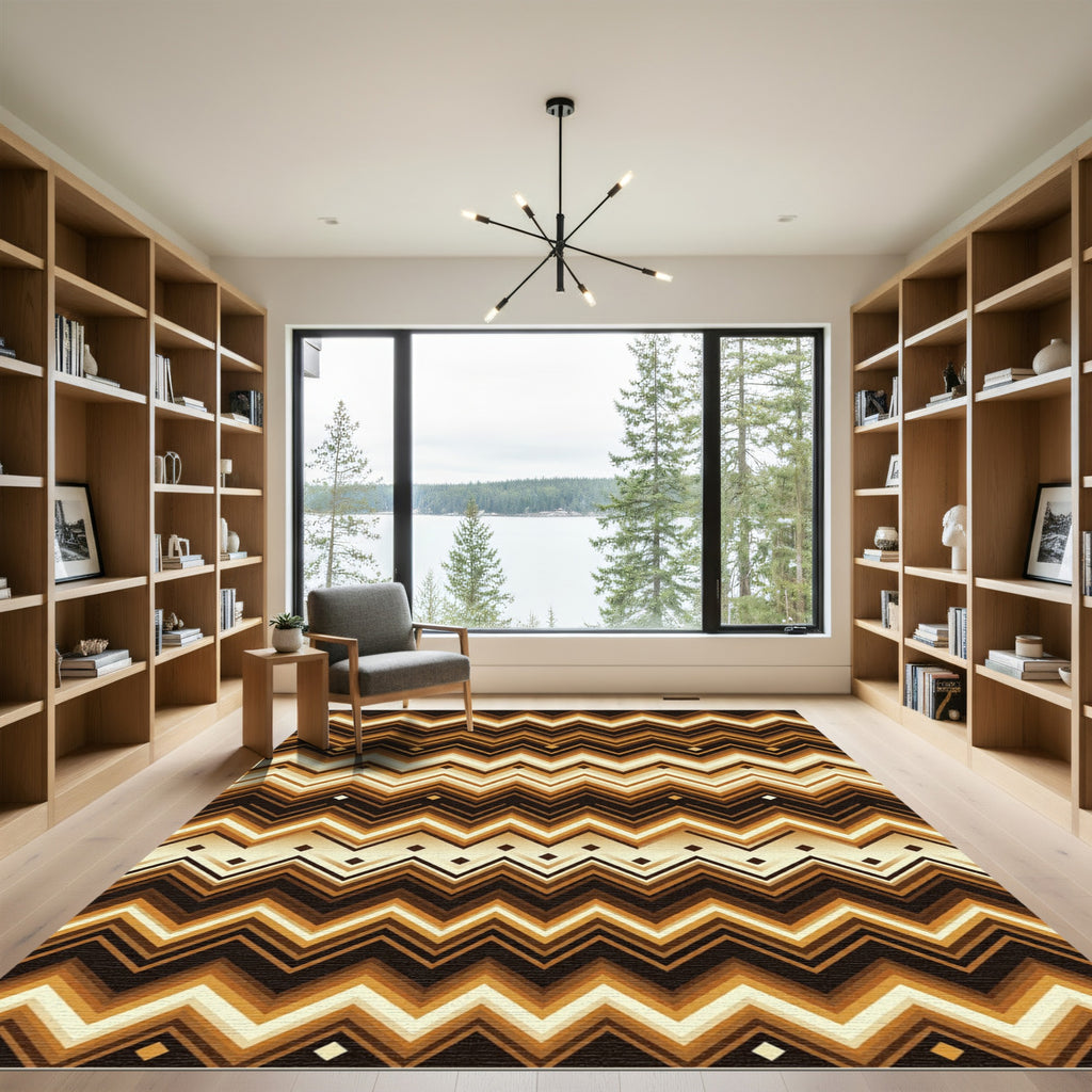 Earthy Chevron Geometric Bronze Abstract Rug