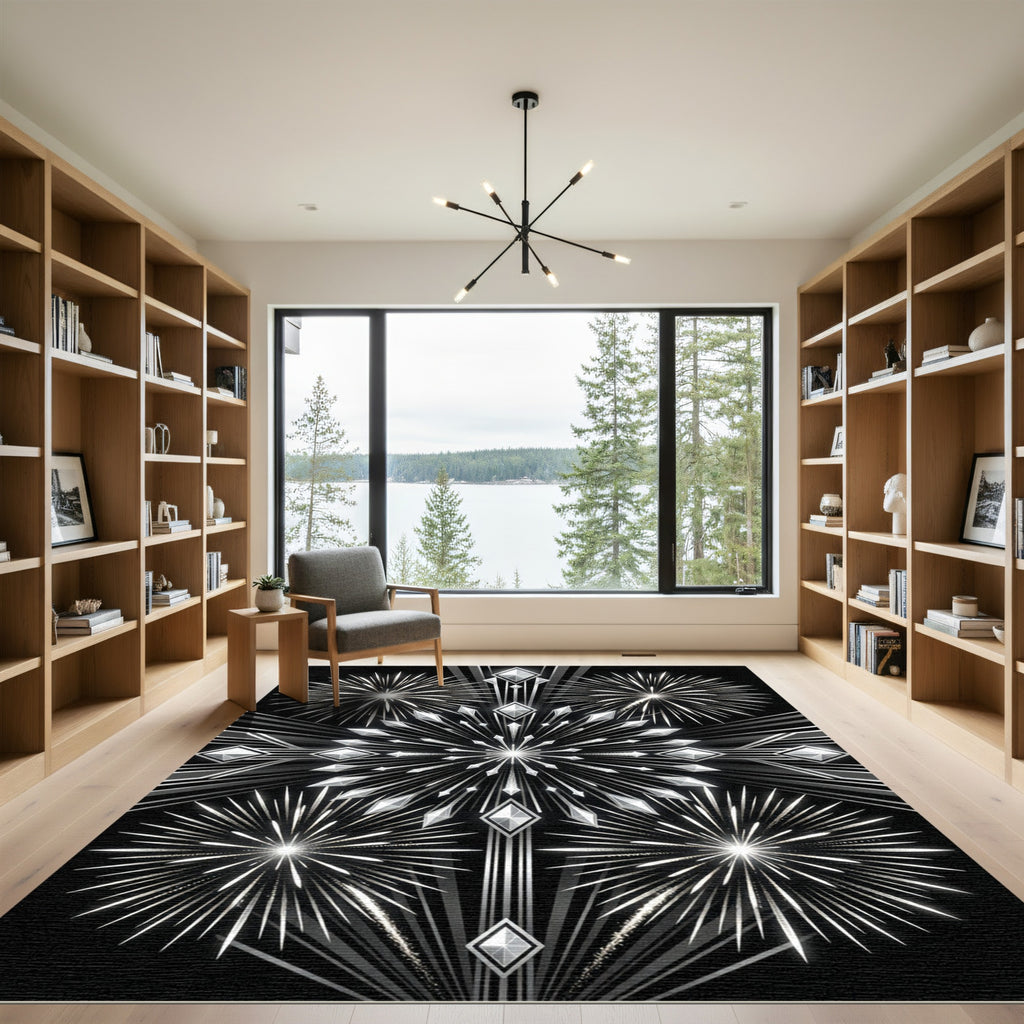 Art Deco Monochrome Shimmering Burst Rug
