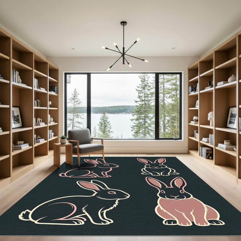Minimalist Black Rabbit Silhouette Art Rug