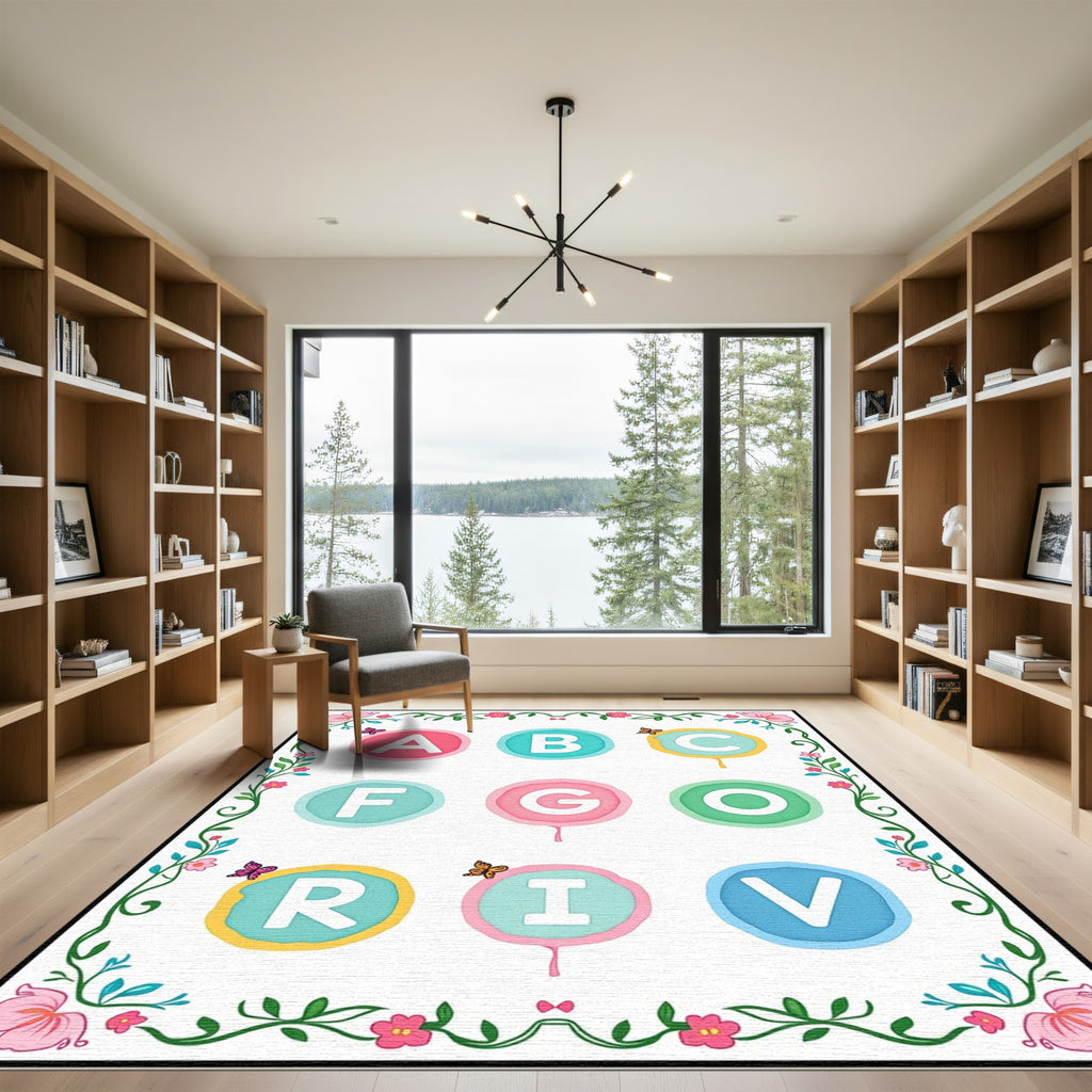 Playful Alphabet Butterflies Bordered Rug
