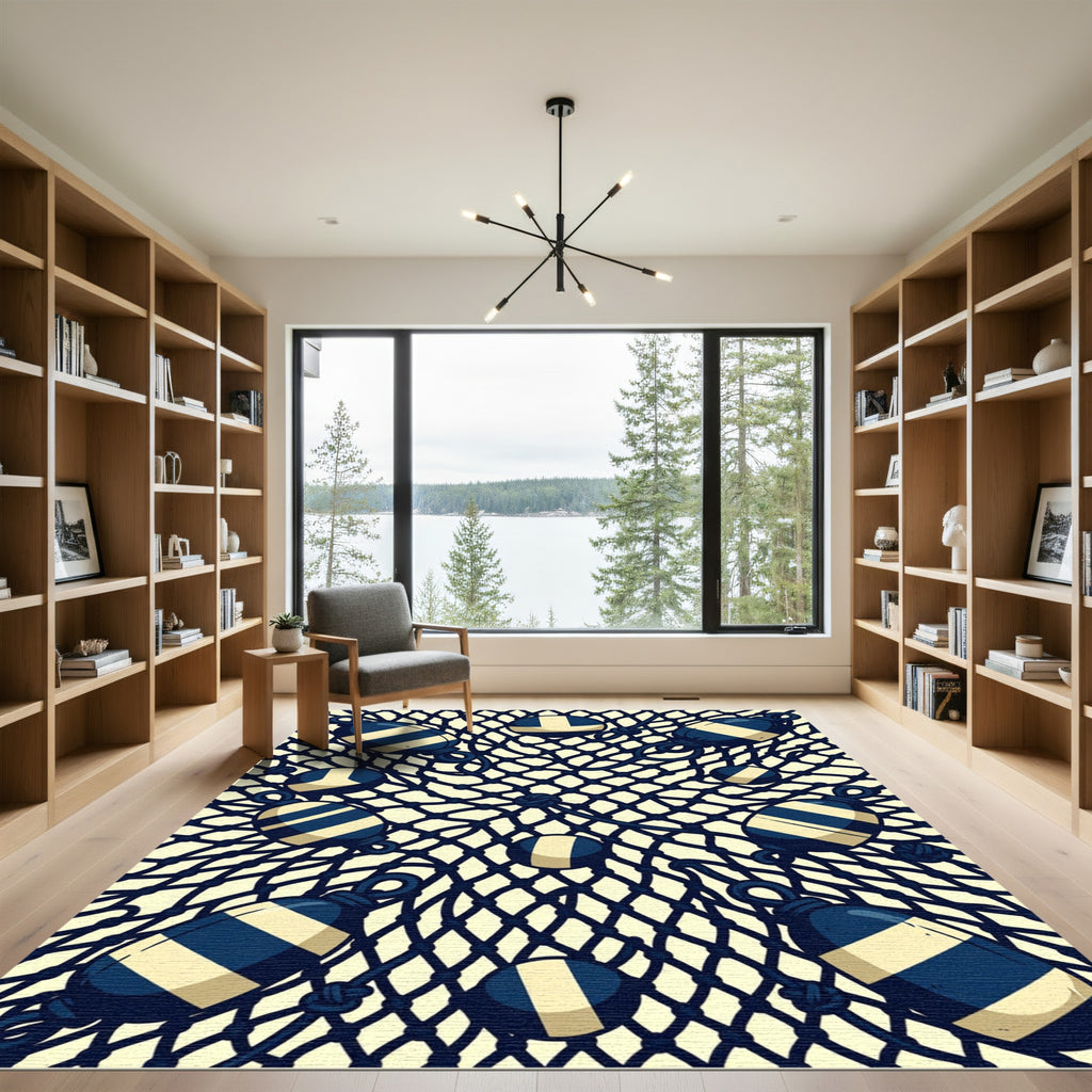 Nautical Buoy and Navy Net Grid Rug