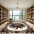 Dark Crimson Chrysanthemum Floral Ornate Rug