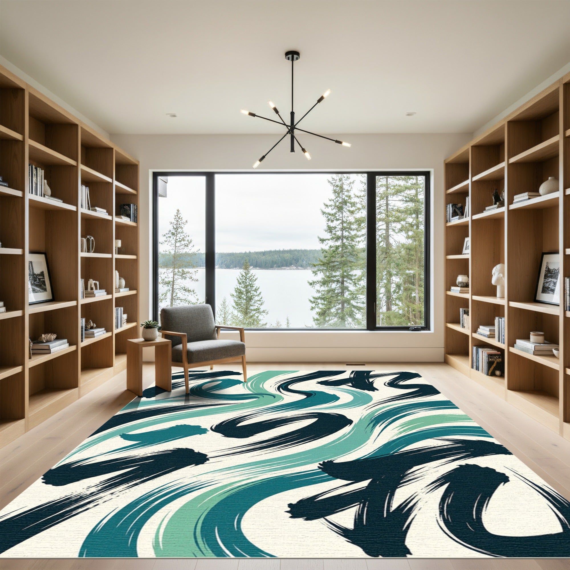 Teal And Navy Brushstroke Swirl Rug