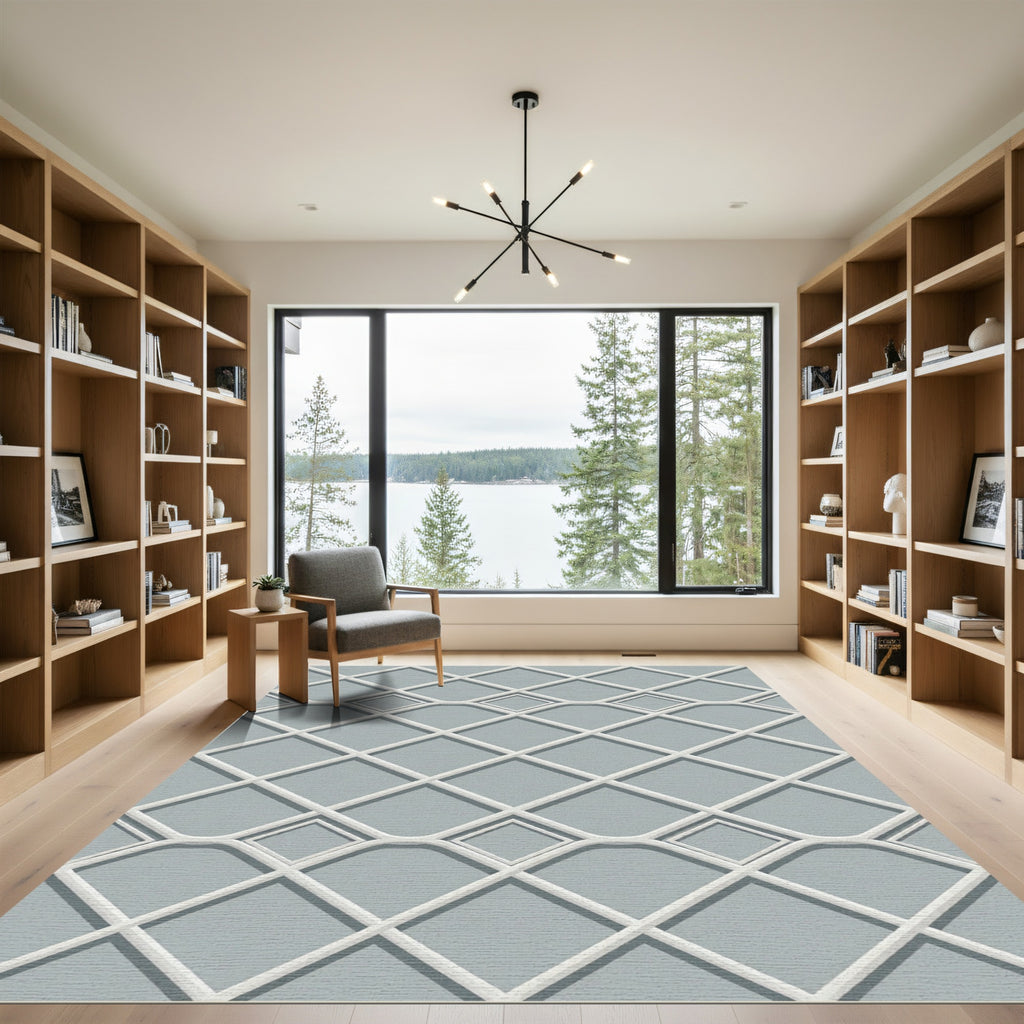 Geometric Diamond Grid Slate Gray Rug