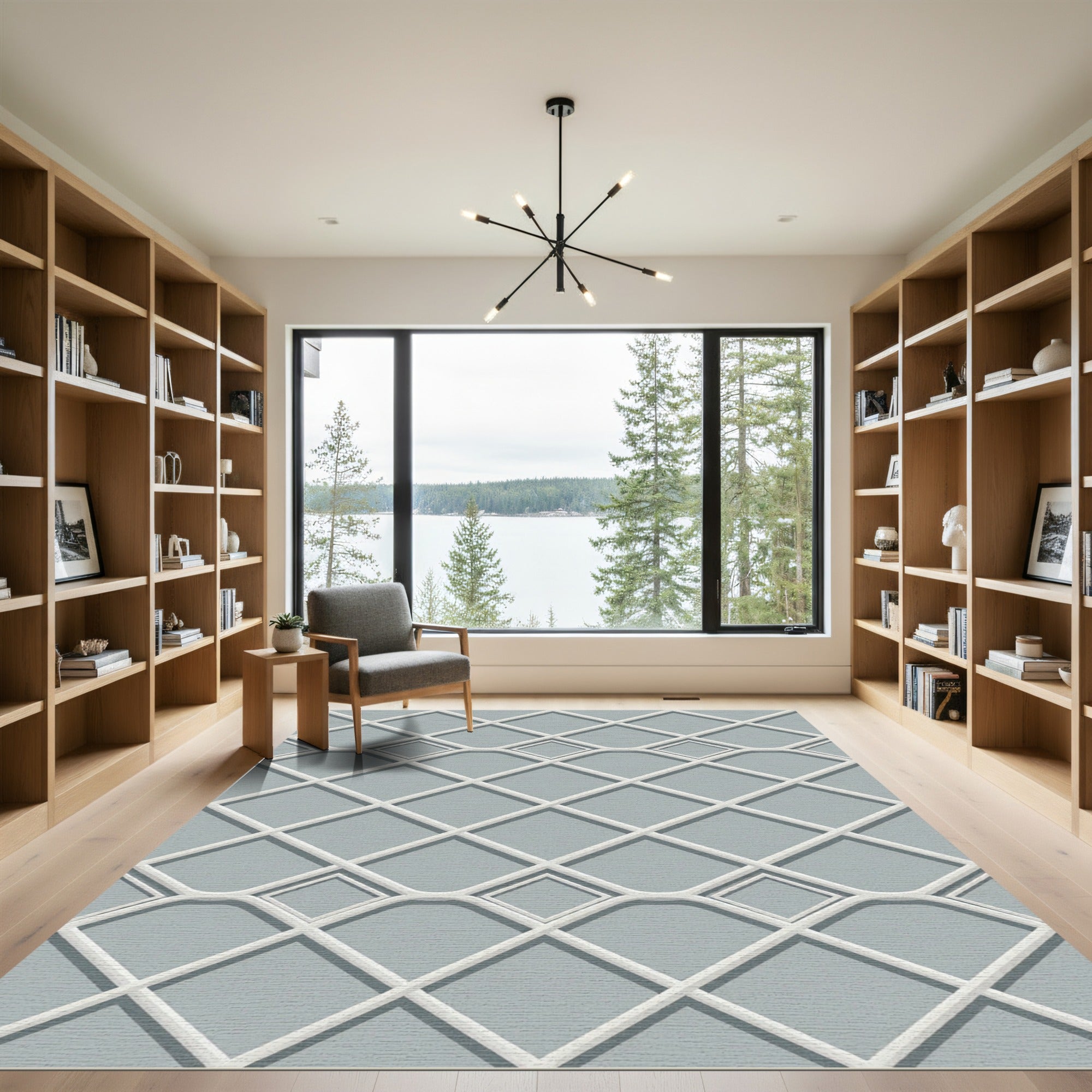 Geometric Diamond Grid Slate Gray Rug