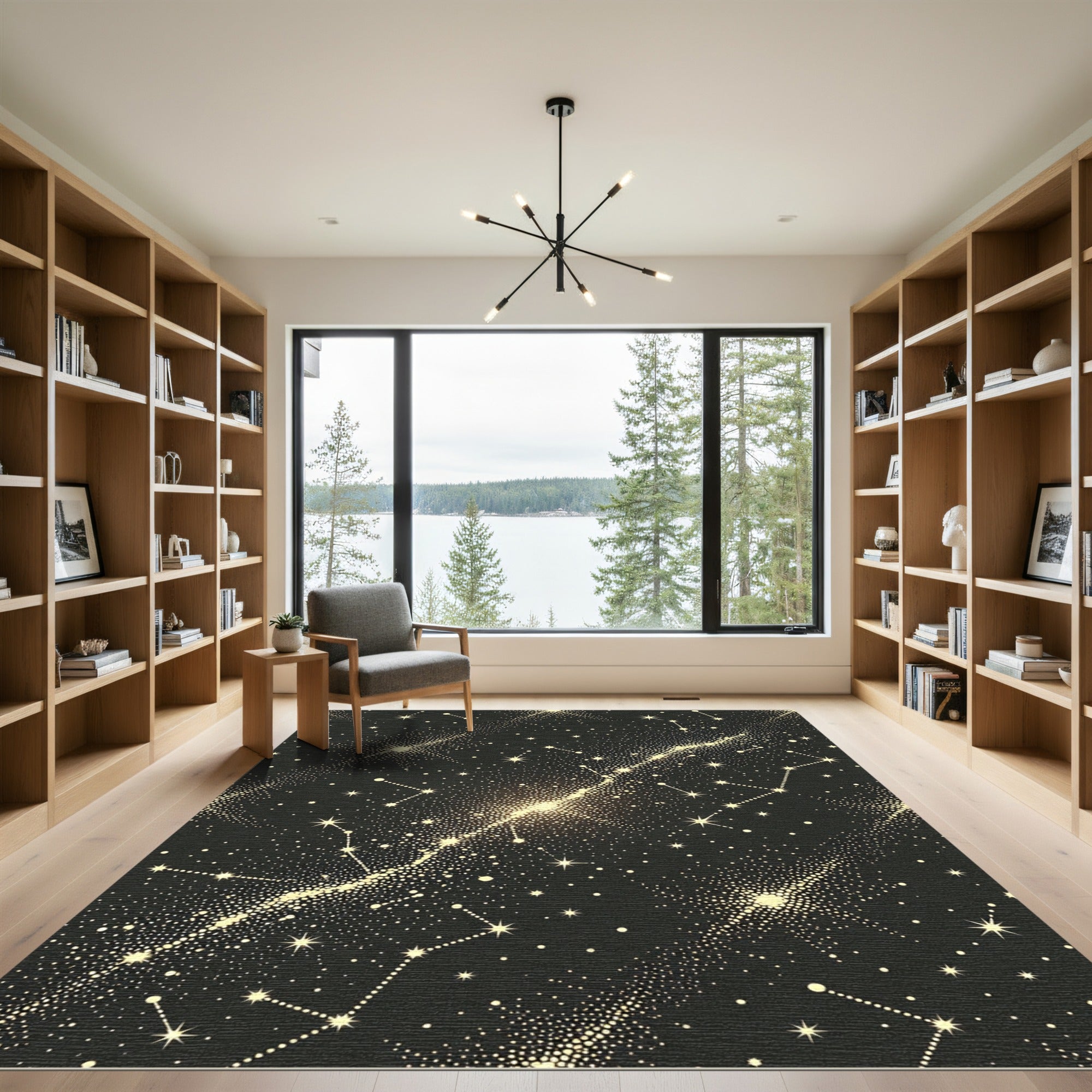 Golden Starry Night Constellation Rug