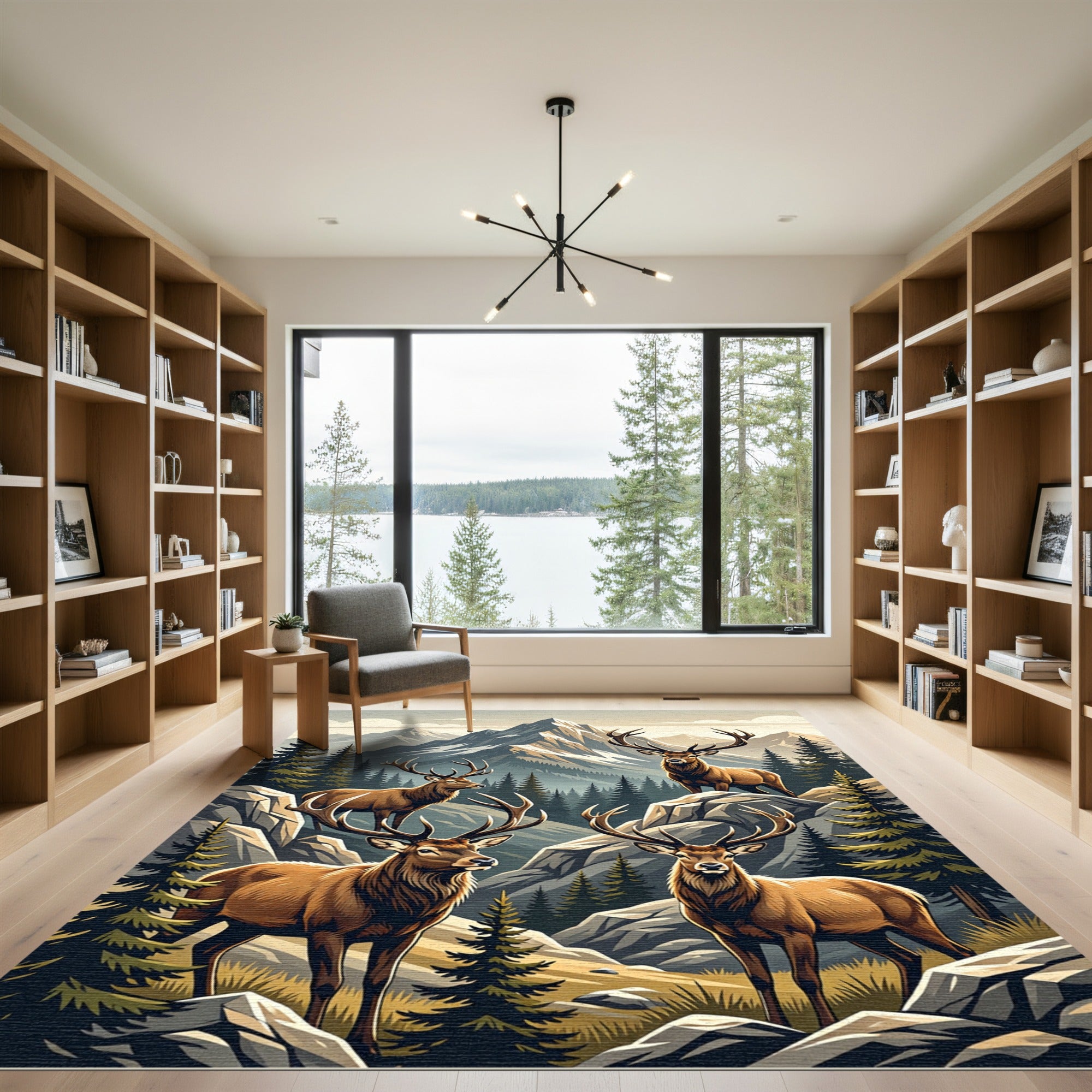 Majestic Elk Mountain Alpine Landscape Rug