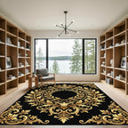 Regal Gold Crown Laurel Wreath Emblem Rug