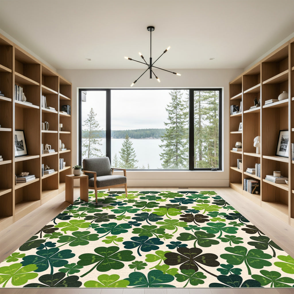 Whimsical Emerald Four Leaf Clover Field Rug
