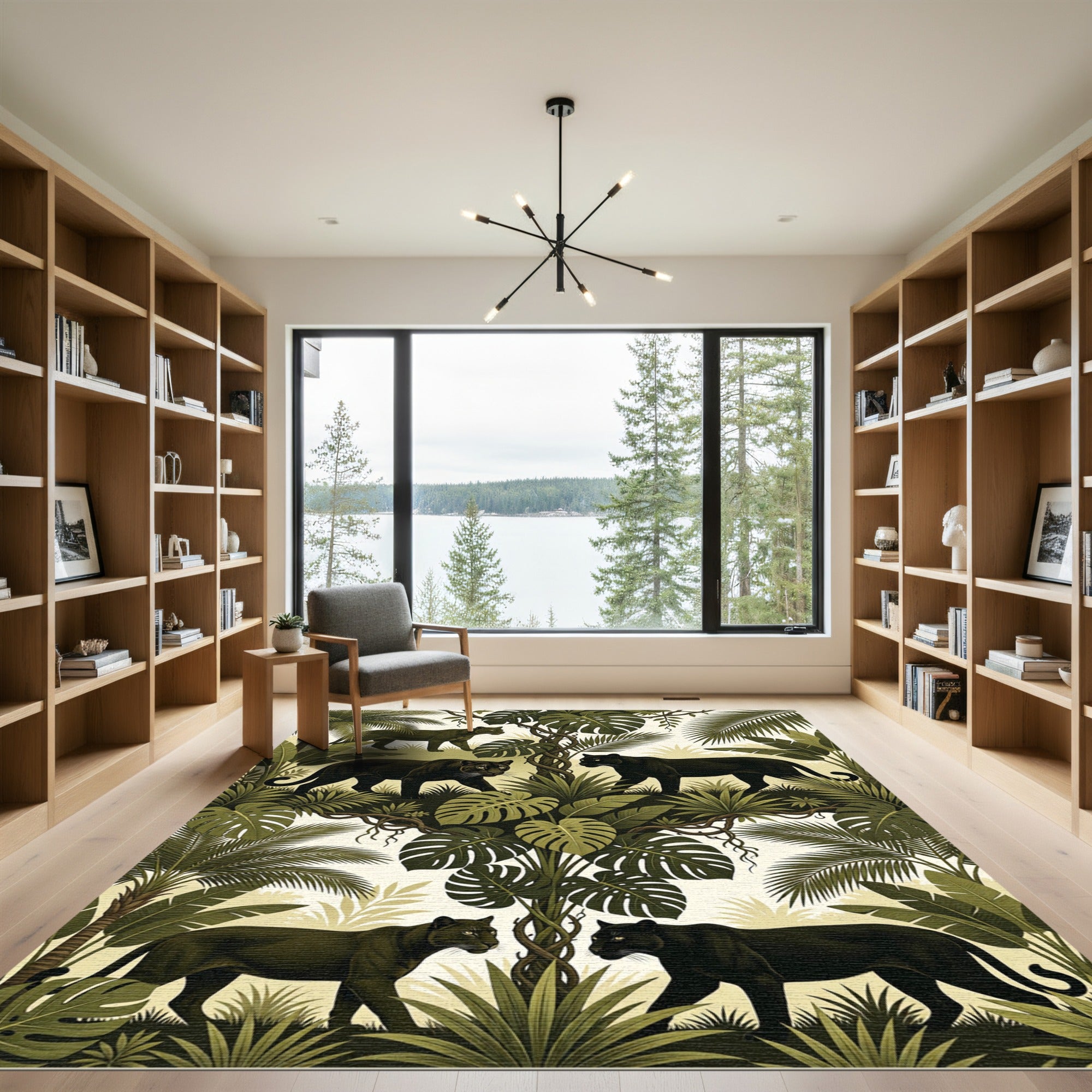 Jungle Panthers Amidst Lush Greenery Rug
