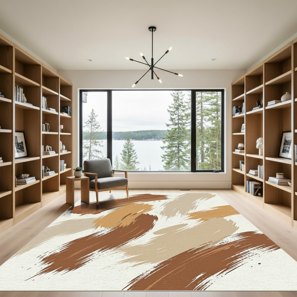 Abstract Earthy Tone Brush Stroke Rug
