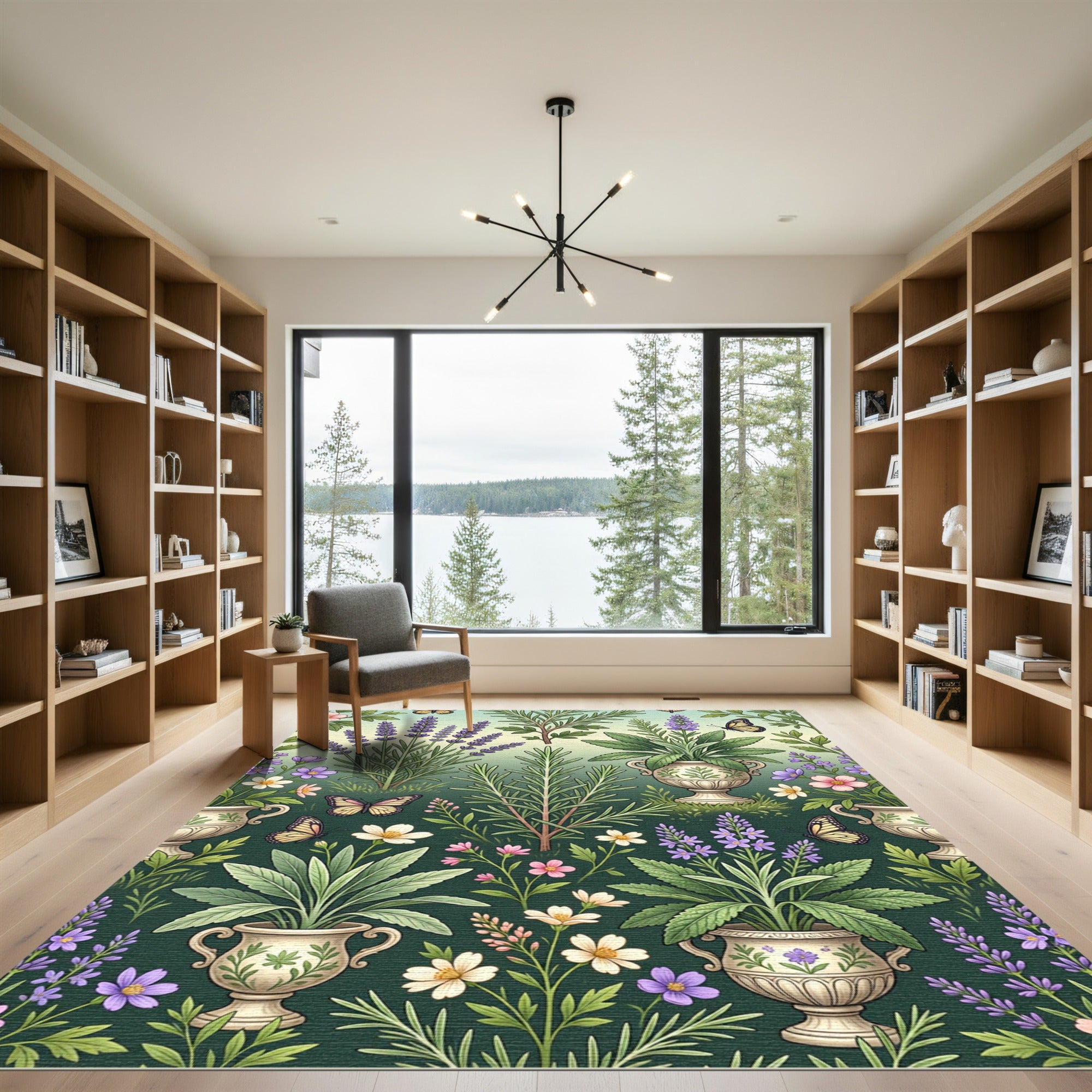Lavender Rosemary Botanical Garden Butterflies Rug