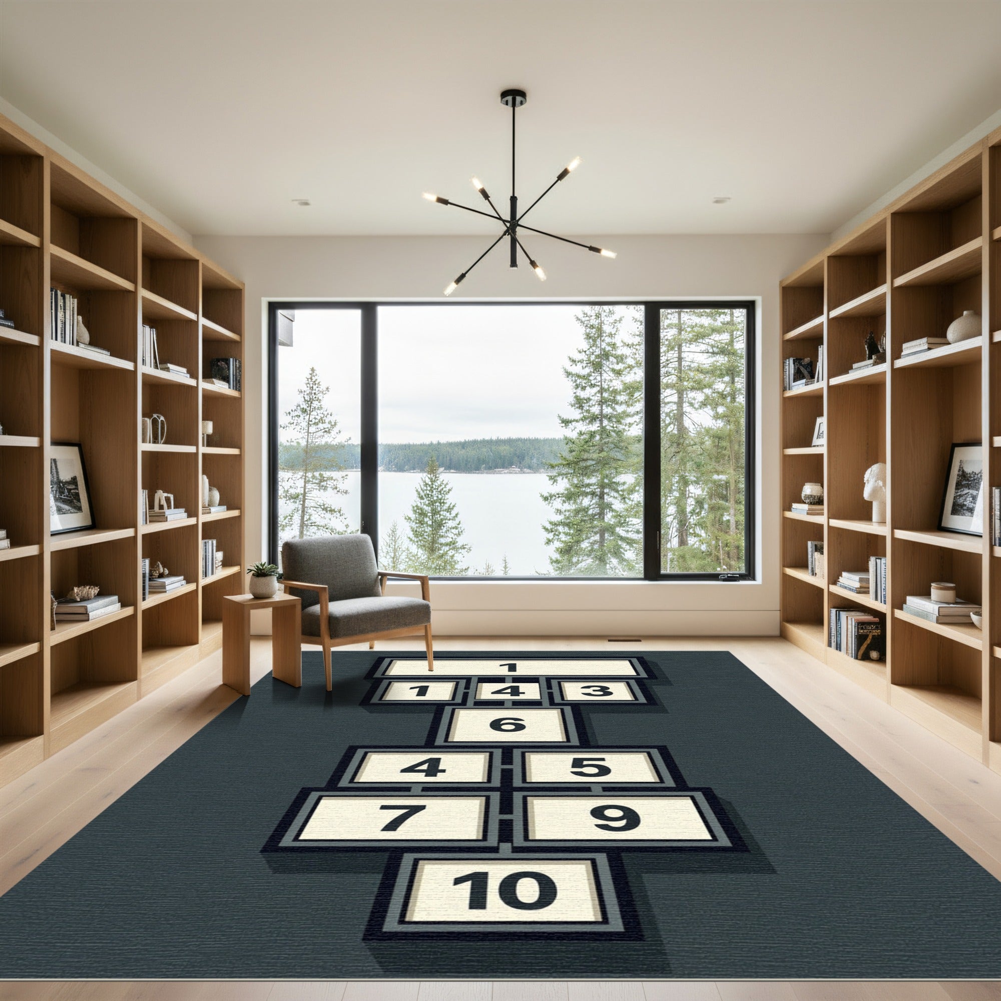 Modern Monochrome Geometric Hopscotch Grid Rug