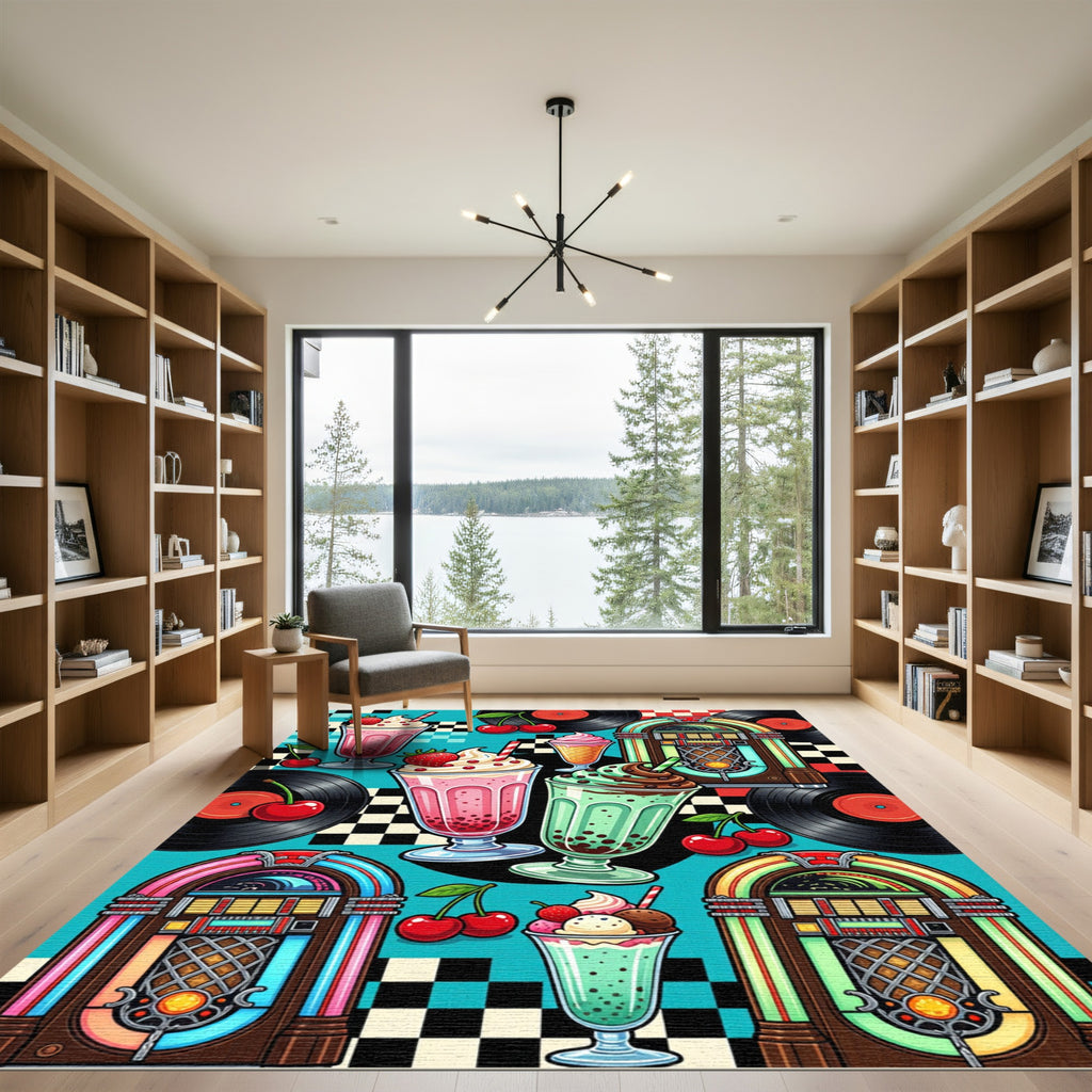 Retro Diner Vinyl Record Milkshake Mosaic Rug