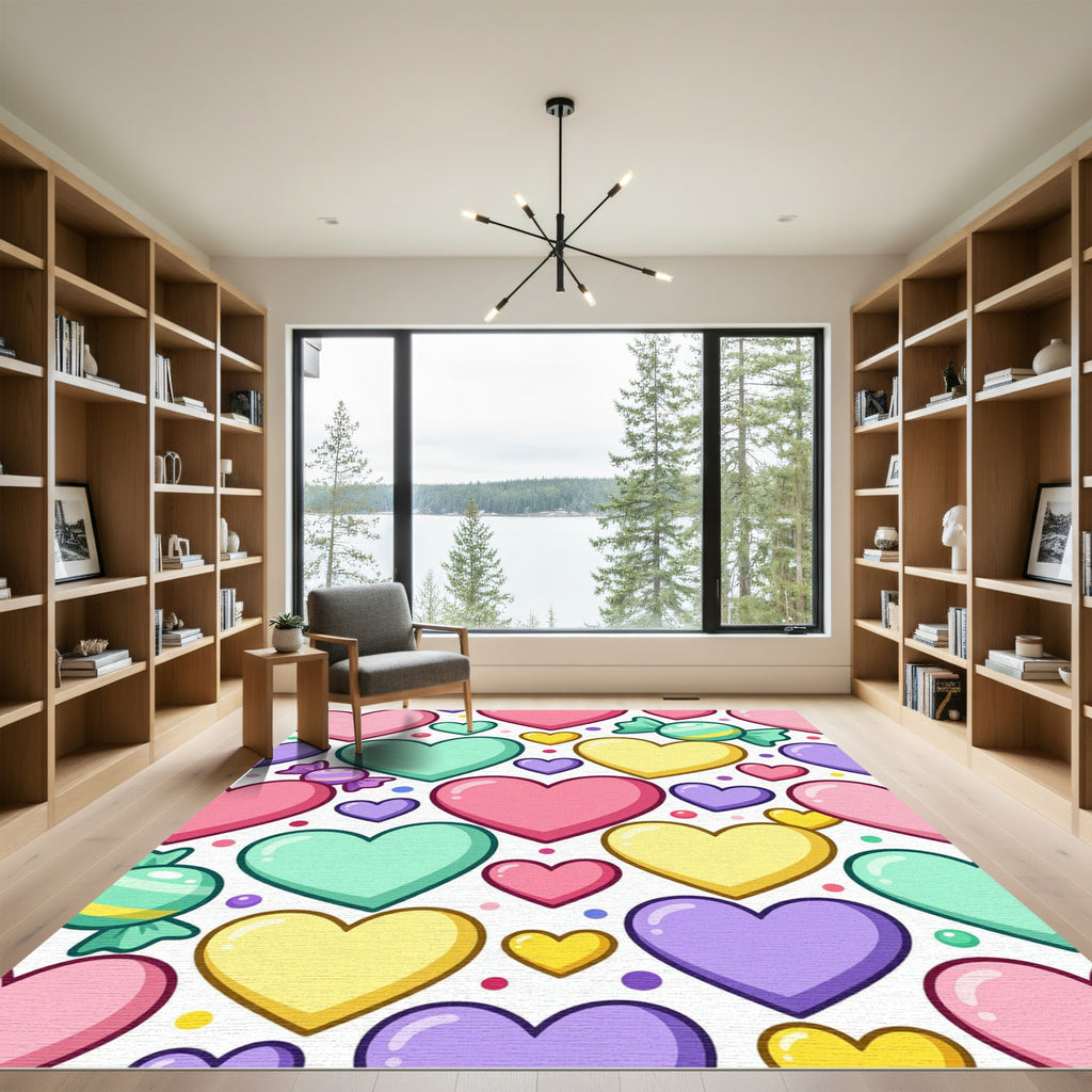Playful Pastel Hearts and Candy Rug