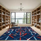 Modern Navy Hockey Stick Arena Grid Rug