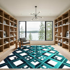 Teal Gradient Modern Interlocking Geometric Rug