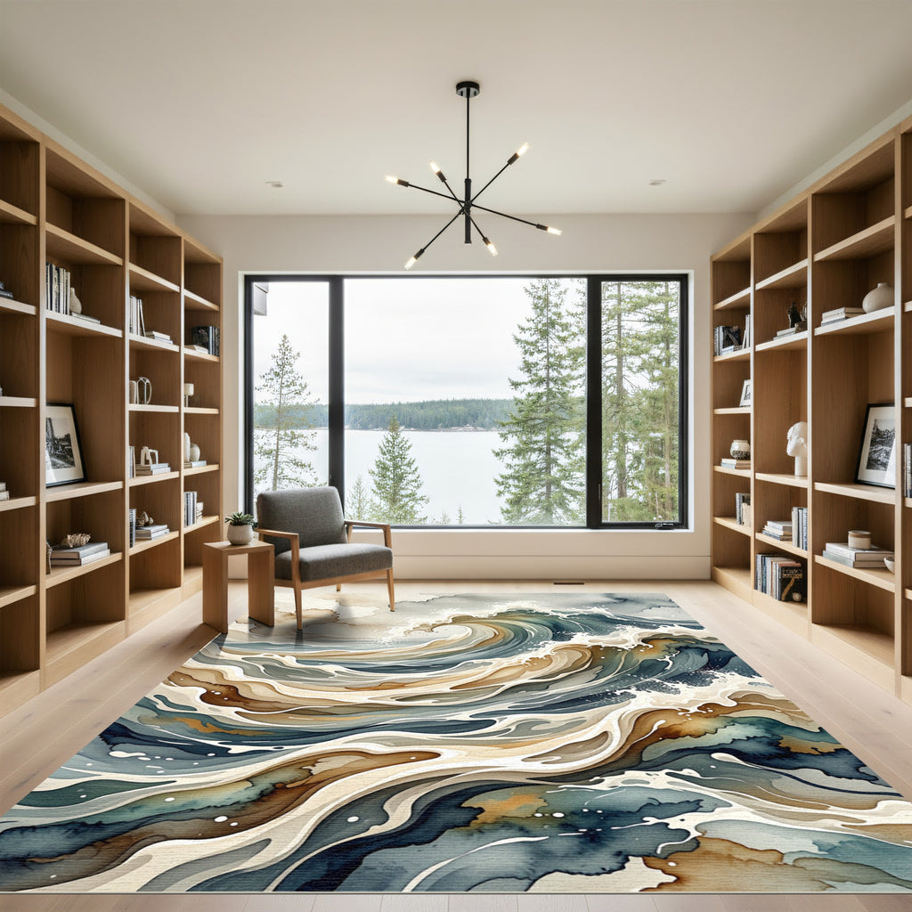 Abstract Stormy Ocean Wave Swirl Rug