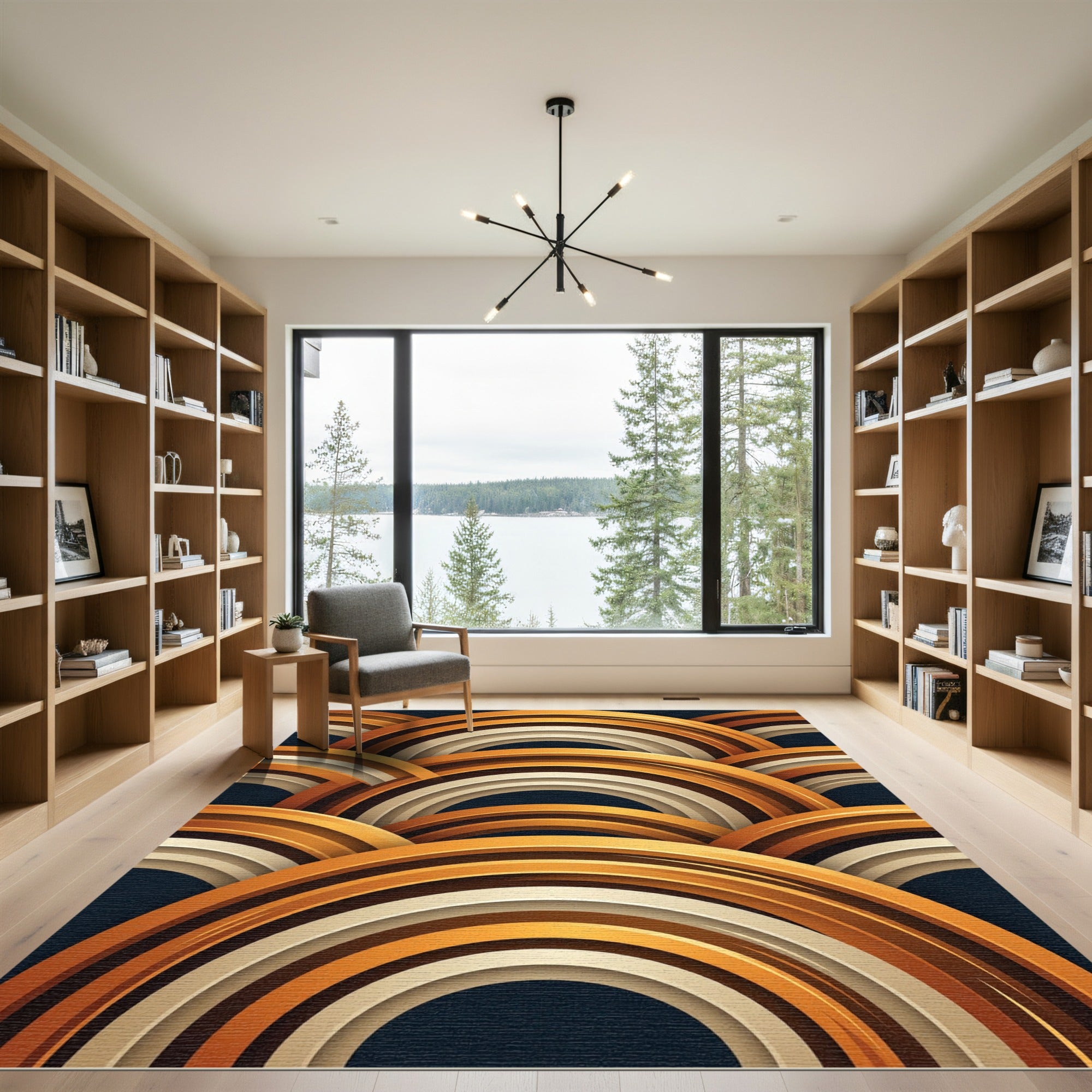 Golden Mid-Century Modern Abstract Arch Rug