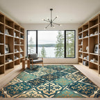 Teal and Gold Damask Quatrefoil Rug