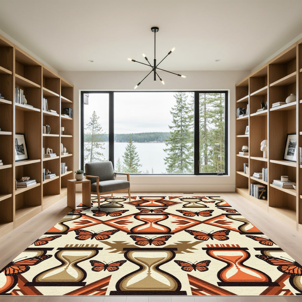 Terracotta Monarch Butterfly Hourglass Geometric Rug