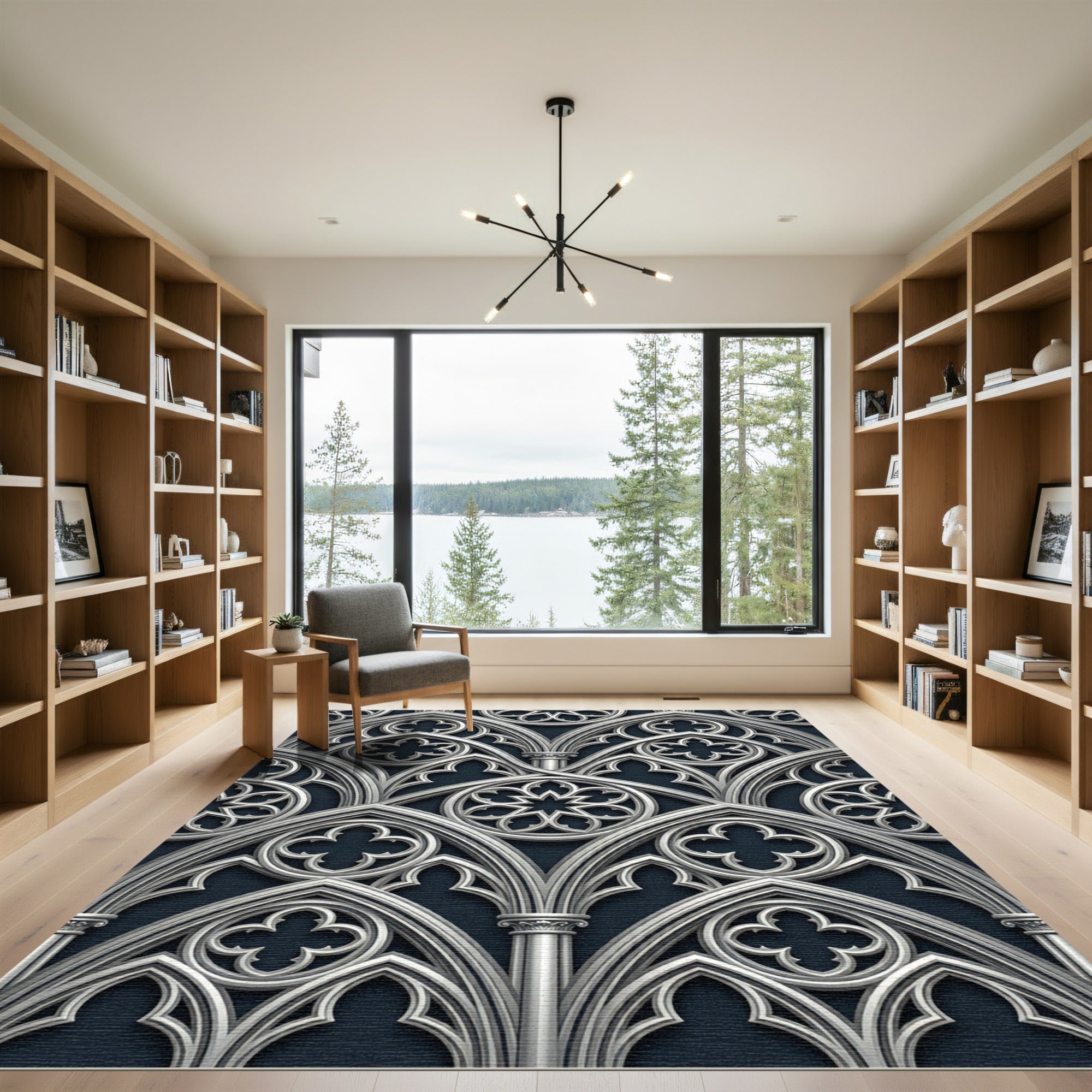 Silver Gothic Arch Window Rug