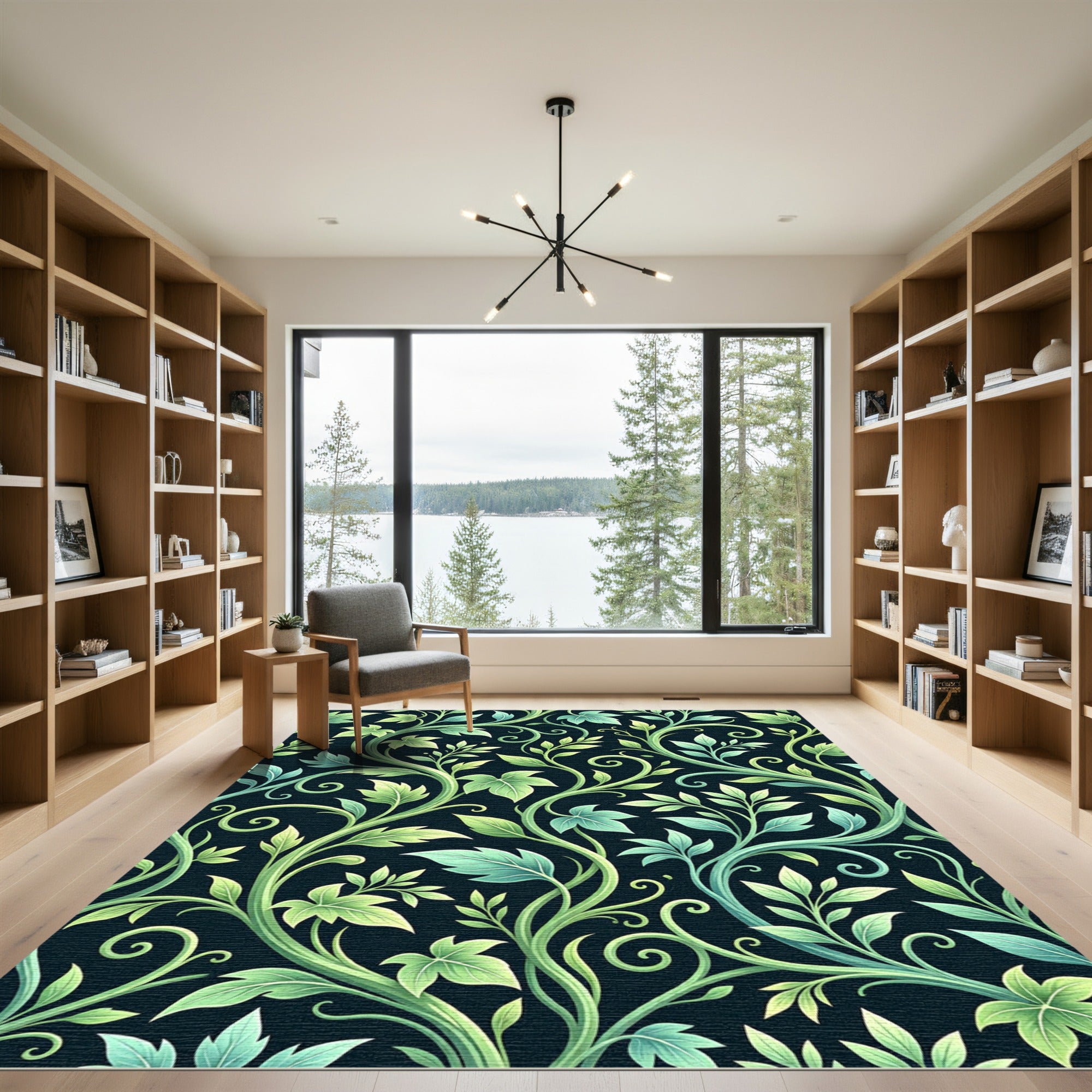 Lush Emerald Ivy Serpentine Vine Art Rug