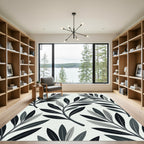 Monochrome Botanical Leaf Silhouette Art Rug
