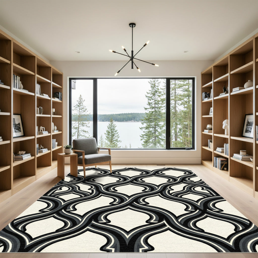 Monochromatic Interlocking Arch Pattern Rug