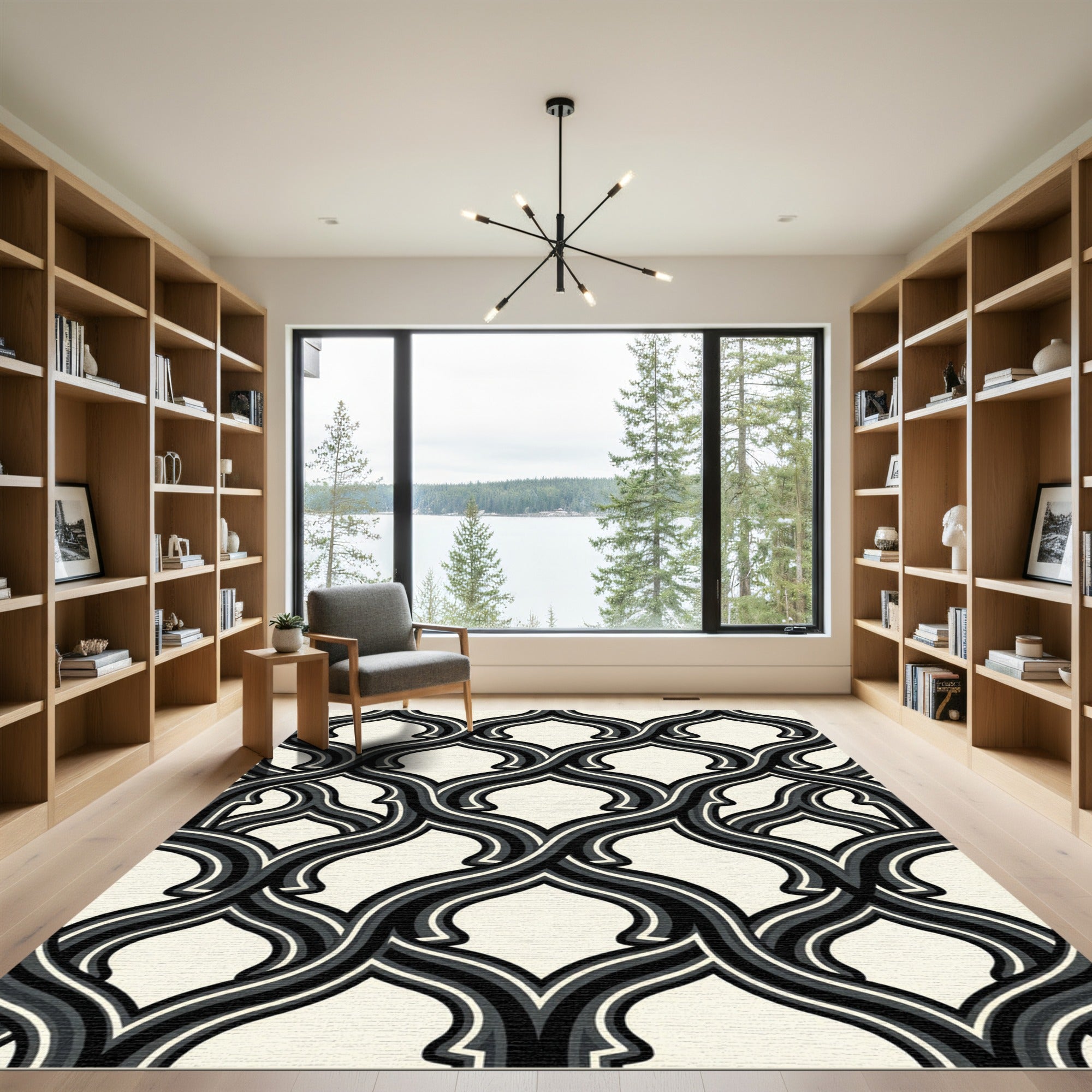 Monochromatic Interlocking Arch Pattern Rug