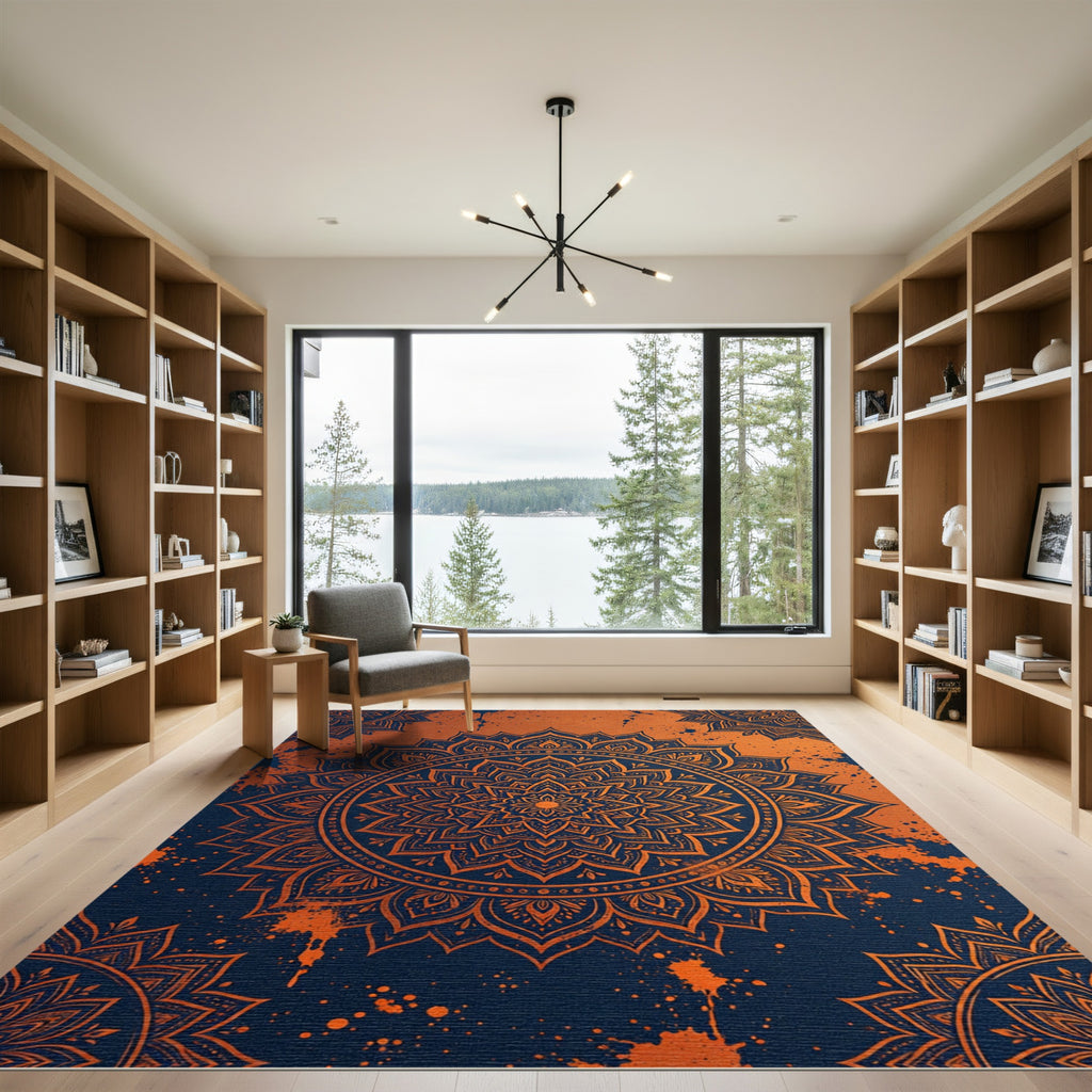 Orange Mandala Splatter Art Rug