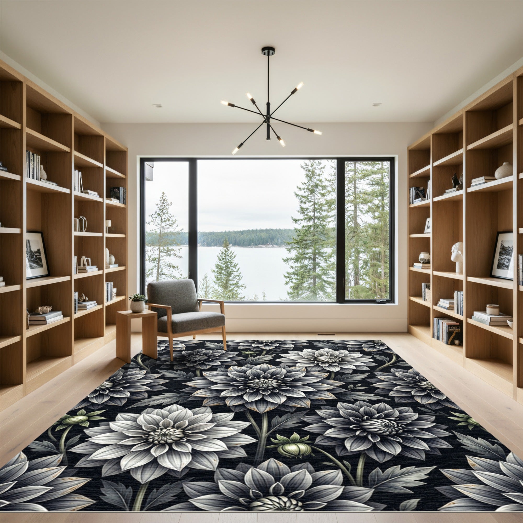 Monochromatic Dahlia Garden Botanical Rug