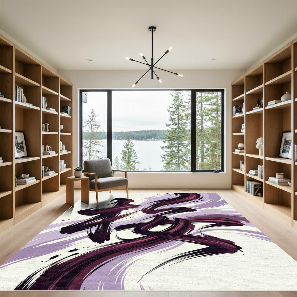 Deep Plum Abstract Brush Strokes Rug