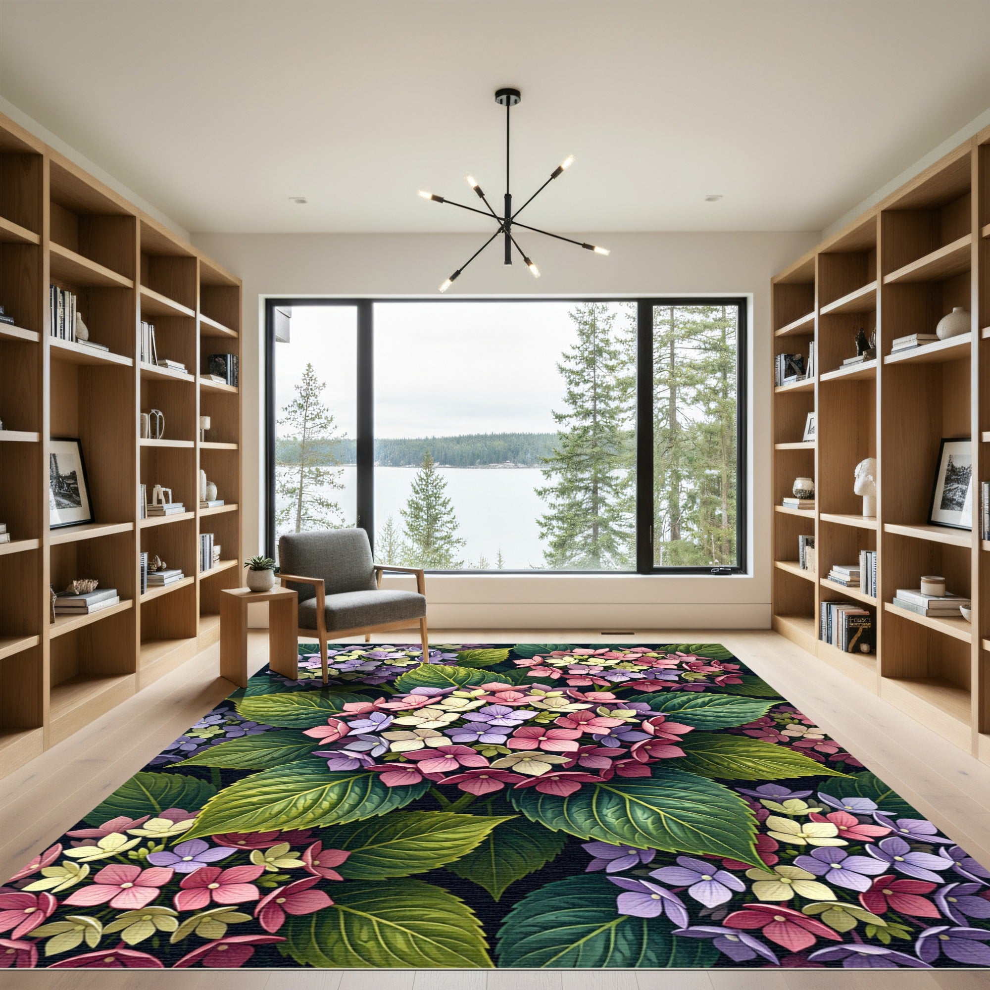 Vibrant Multi-Color Hydrangea Blossom Arrangement Rug