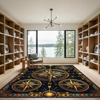 Golden Celestial Compass Boho Art Rug