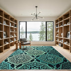 Teal Emerald Octagonal Geometric Lattice Rug