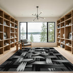 Monochrome Abstract Woven Interlocking Lines Rug