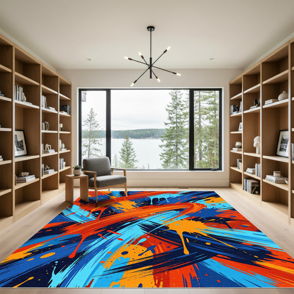 Vibrant Abstract Multicolored Paint Splatter Rug
