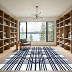 Deep Blue Intersecting Grid Diamond Rug
