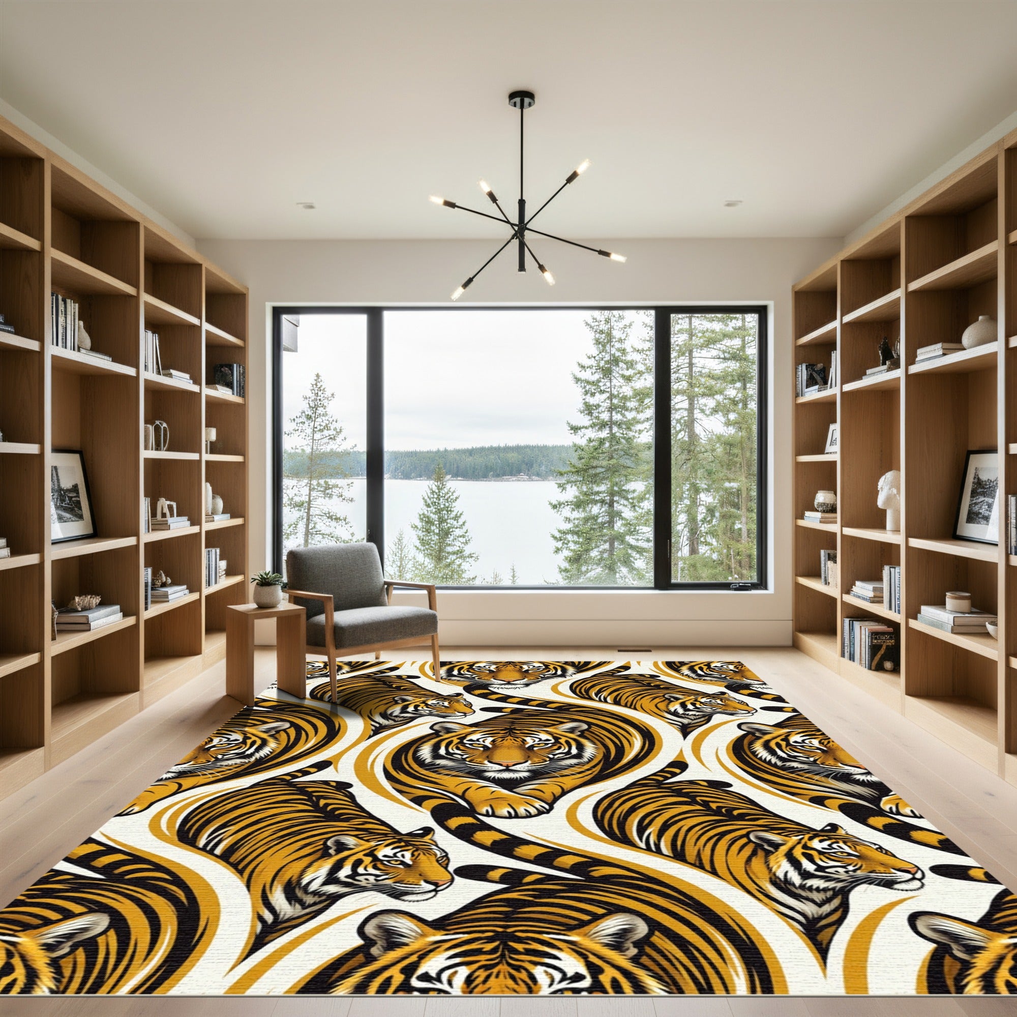 Golden Tiger Head Striped Swirl Rug