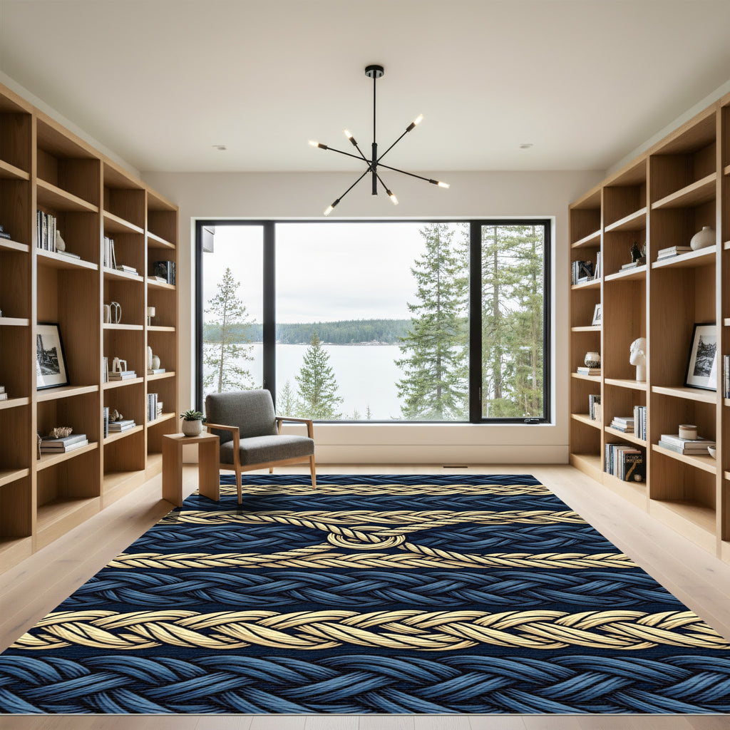 Navy Gold Braided Rope Texture Rug